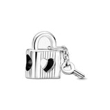 Sterling Silver 925 Rose Heart Padlock Bead for Charms Bracelet Jewelry