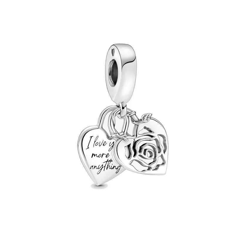 Sterling Silver 925 Rose Heart Padlock Bead for Charms Bracelet Jewelry