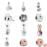 Sterling Silver 925 Rose Heart Padlock Bead for Charms Bracelet Jewelry