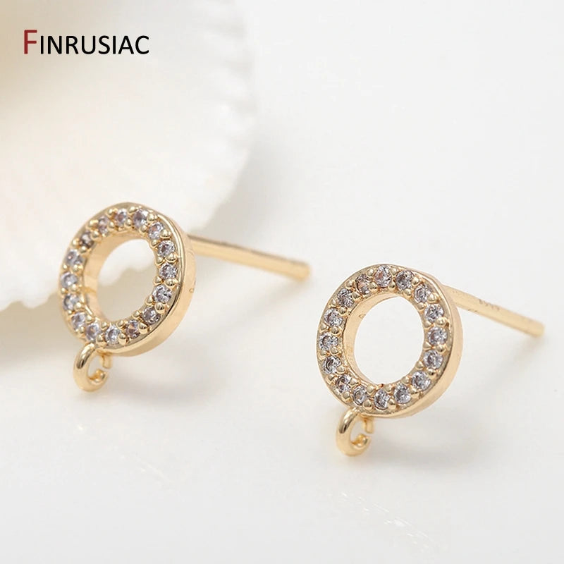 14K Plated Circle Zircon Earrings Hooks Findings DIY Jewelry