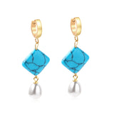 Turquoise Pearl Dangle Hoop Earrings for Women