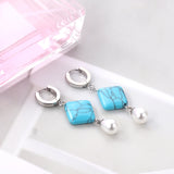 Turquoise Pearl Dangle Hoop Earrings for Women