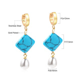 Turquoise Pearl Dangle Hoop Earrings for Women