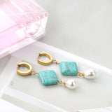 Turquoise Pearl Dangle Hoop Earrings for Women