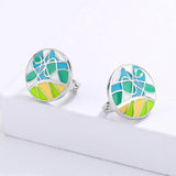 Green Epoxy Leaf Shape Earrings Enamel Jewelry Wedding Bridal Earrings