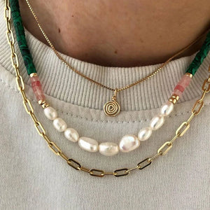 Freshwater Pearl Necklace Green Stone Choker