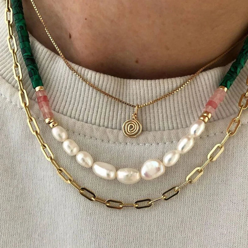 Freshwater Pearl Necklace Green Stone Choker Wedding Jewelry
