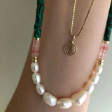 Freshwater Pearl Necklace Green Stone Choker Wedding Jewelry