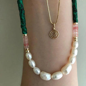 Freshwater Pearl Necklace Green Stone Choker Wedding Jewelry