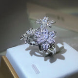 Tree Leaf Temperament Ring for Women Silver Wedding Couple Jewelry
