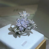 Tree Leaf Temperament Ring for Women Silver Wedding Couple Jewelry