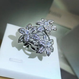 Tree Leaf Temperament Ring for Women Silver Wedding Couple Jewelry