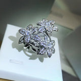Tree Leaf Temperament Ring for Women Silver Wedding Couple Jewelry
