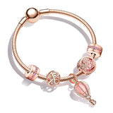 Enamel Flower Beads Charm Bracelet with Silver Snake Chain for Women