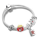 Enamel Flower Beads Charm Bracelet with Silver Snake Chain for Women