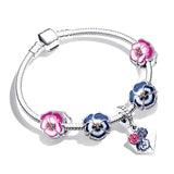 Enamel Flower Beads Charm Bracelet with Silver Snake Chain for Women