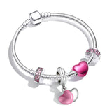 Enamel Flower Beads Charm Bracelet with Silver Snake Chain for Women
