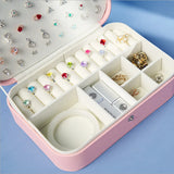 Portable PU Leather Jewelry Box Necklace Hook Earrings Storage