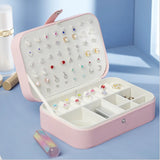 Portable PU Leather Jewelry Box Necklace Hook Earrings Storage