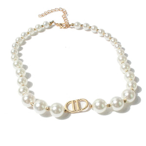 European Exaggerated Pearl Choker Necklace DD Letter Short Clavicle Chain