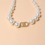 European Exaggerated Pearl Choker Necklace DD Letter Short Clavicle Chain