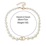 European Exaggerated Pearl Choker Necklace DD Letter Short Clavicle Chain