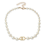 European Exaggerated Pearl Choker Necklace DD Letter Short Clavicle Chain