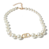 European Exaggerated Pearl Choker Necklace DD Letter Short Clavicle Chain