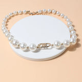 European Exaggerated Pearl Choker Necklace DD Letter Short Clavicle Chain