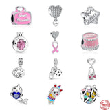 European Mom Ribbon Pink Narwhal 925 Silver Beads Charms Bracelet