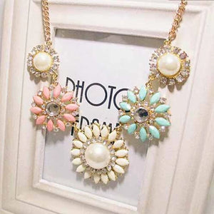 Flower Sunflower Diamond Short Necklace for Women Girls