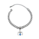 Evil Eye Charm Chain Bangle Bracelet Stainless Steel Jewelry Horns Crescent