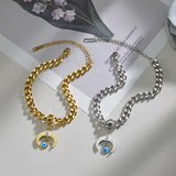 Evil Eye Charm Chain Bangle Bracelet Stainless Steel Jewelry Horns Crescent