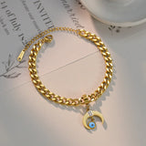 Evil Eye Charm Chain Bangle Bracelet Stainless Steel Jewelry Horns Crescent