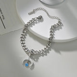 Evil Eye Charm Chain Bangle Bracelet Stainless Steel Jewelry Horns Crescent