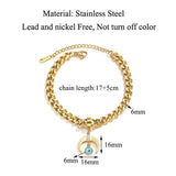 Evil Eye Charm Chain Bangle Bracelet Stainless Steel Jewelry Horns Crescent