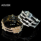 5 Row Crystal Bracelet Multilayer Wide Ladies Cuff Bracelet