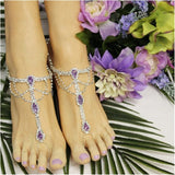 Boho Amethyst Rhinestone Toe Ring Sandals