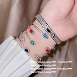 Silver Water Drop Zircon Cuff Bracelet - Women's Charm Bangle
