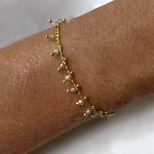 Adjustable Bangle Natural Stone Pearl Crystal Beads Bracelet