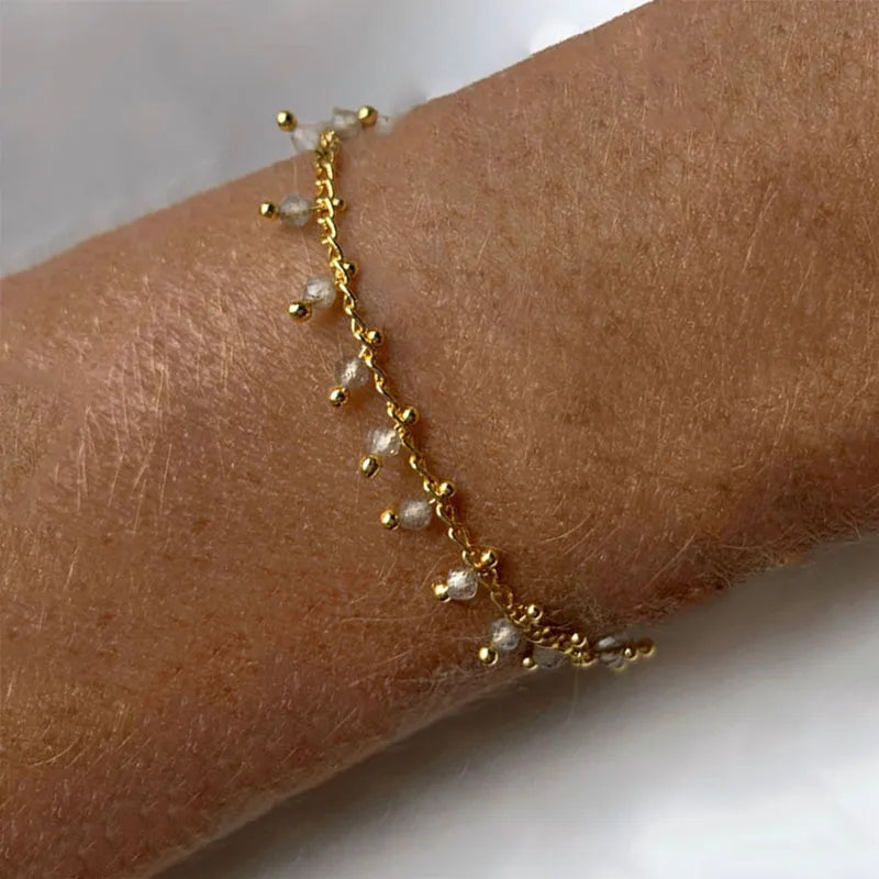 Adjustable Bangle Natural Stone Pearl Crystal Beads Bracelet