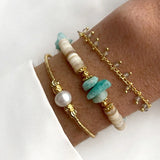 Adjustable Bangle Natural Stone Pearl Crystal Beads Bracelet