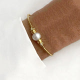 Adjustable Bangle Natural Stone Pearl Crystal Beads Bracelet
