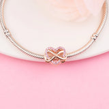 Family Infinity Pink Heart Charm 925 Sterling Silver Beads Bracelet DIY Jewelry