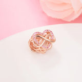 Family Infinity Pink Heart Charm 925 Sterling Silver Beads Bracelet DIY Jewelry