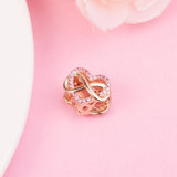 Family Infinity Pink Heart Charm 925 Sterling Silver Beads Bracelet DIY Jewelry