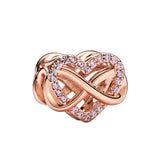 Family Infinity Pink Heart Charm 925 Sterling Silver Beads Bracelet DIY Jewelry