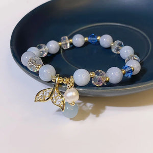 Aquamarine Fishtail Forest Charm Bracelet Sweet Jewelry Girl's Accessories