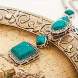 Turquoise Necklace Retro Rhombus Round Geometric Necklace Holiday