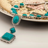 Turquoise Necklace Retro Rhombus Round Geometric Necklace Holiday